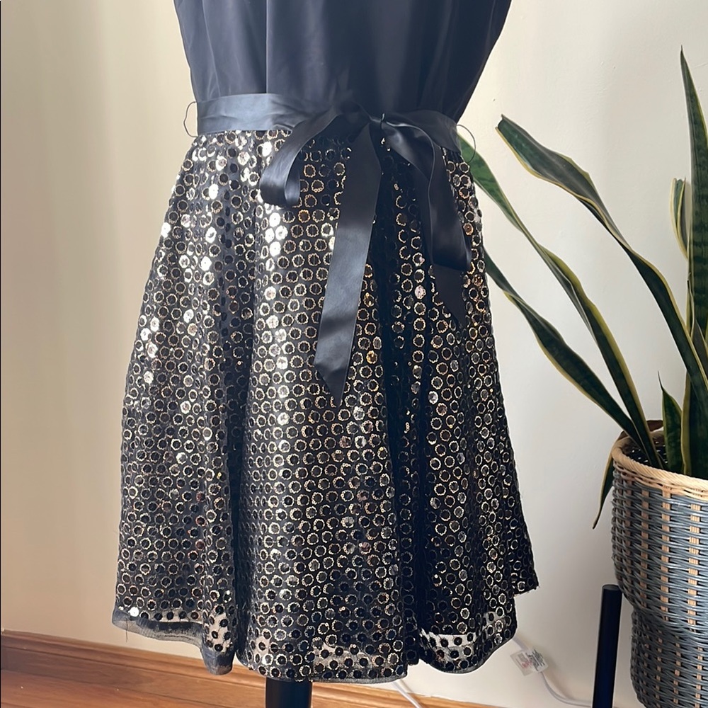 Black and Gold Sequin Dress with Ribbon - Picture 3 of 10